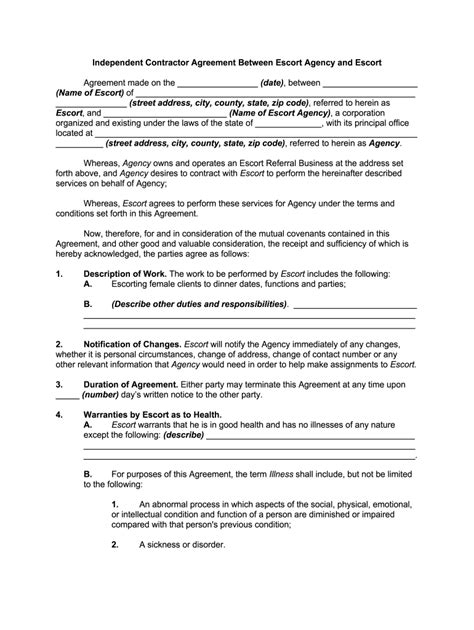 escort agency contract template pdf|Blank Escort Agency Contract Template 